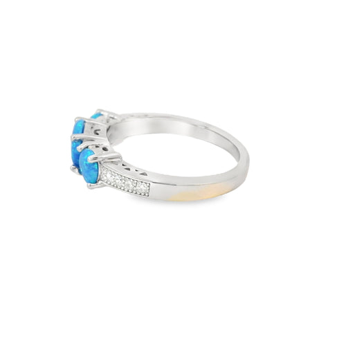 Blue Lab Opal Cubic Zirconia Sterling Silver Ring