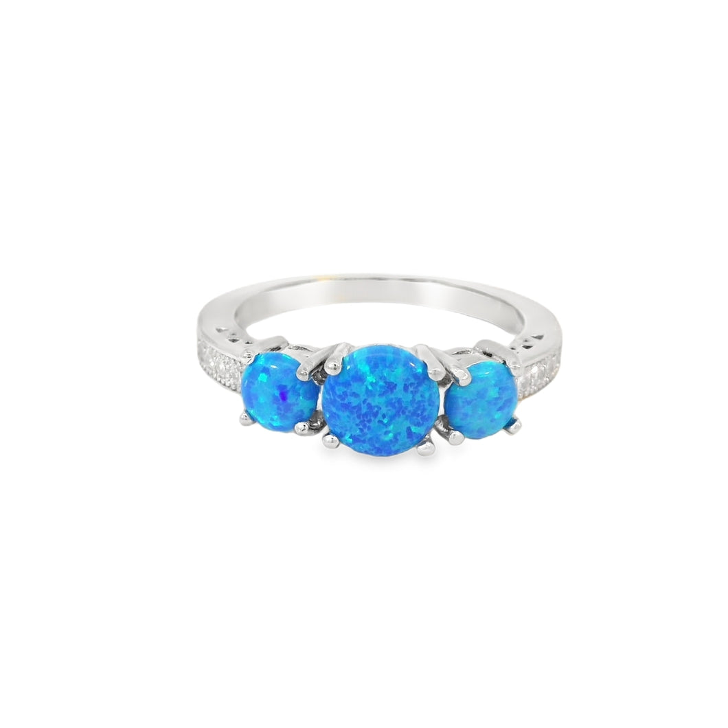 Blue Lab Opal Cubic Zirconia Sterling Silver Ring