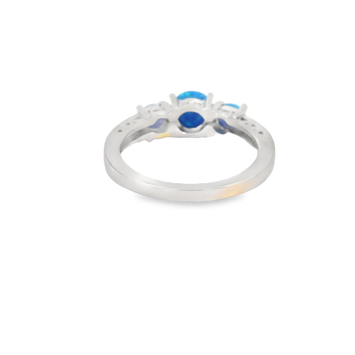 Blue Lab Opal Cubic Zirconia Sterling Silver Ring