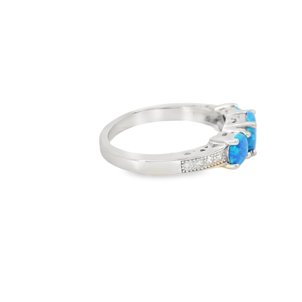 Blue Lab Opal Cubic Zirconia Sterling Silver Ring
