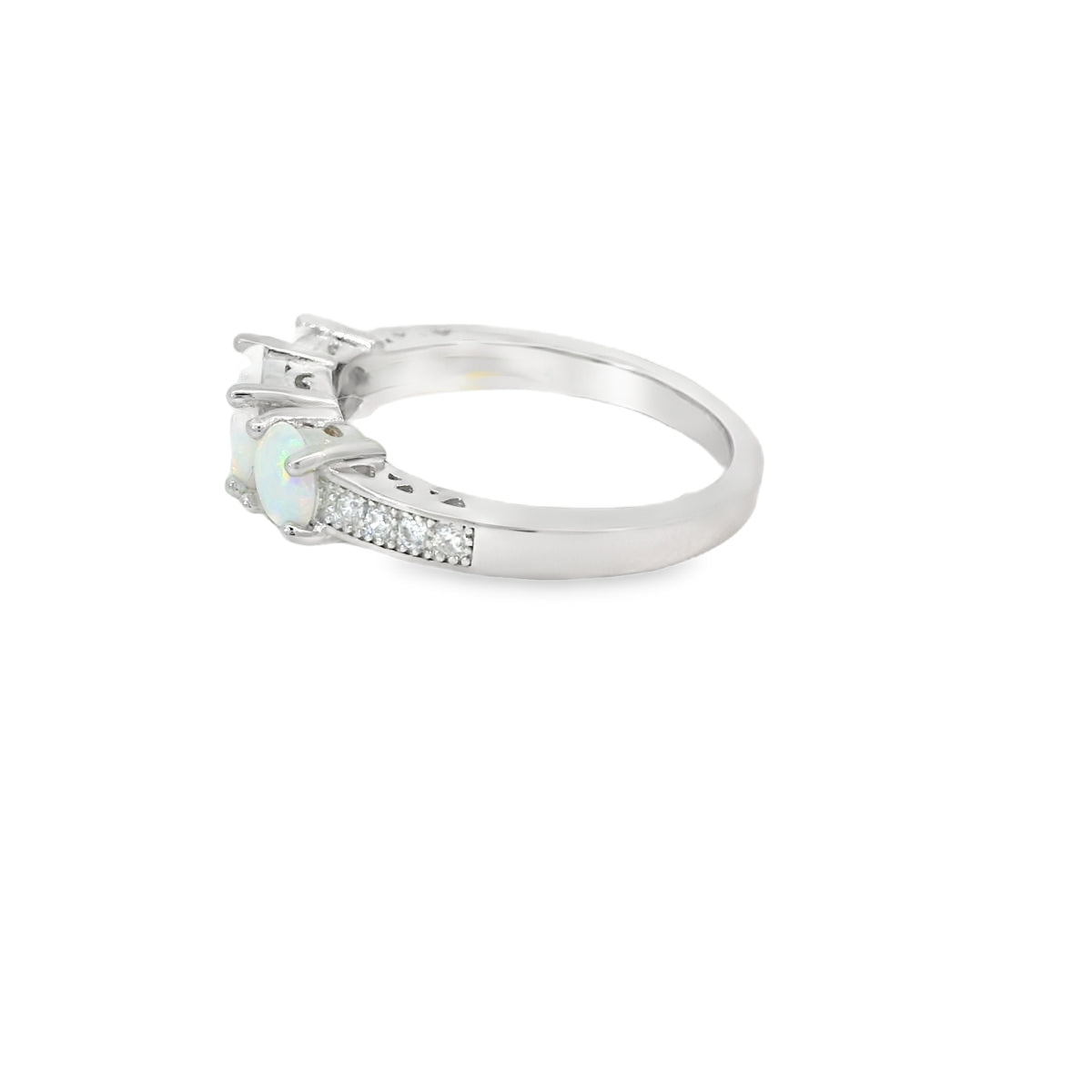 Round White Lab Opal Cubic Zirconia Sterling Silver Ring