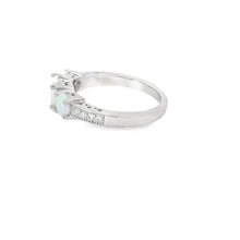 Load image into Gallery viewer, Round White Lab Opal Cubic Zirconia Sterling Silver Ring