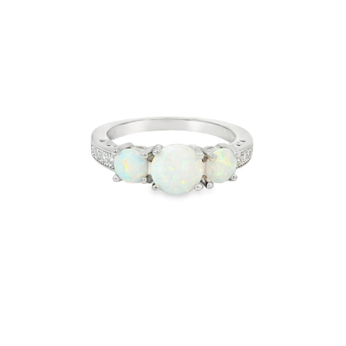 Round White Lab Opal Cubic Zirconia Sterling Silver Ring