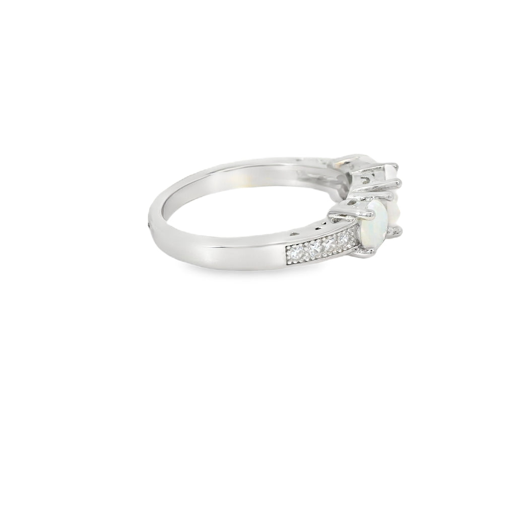 Round White Lab Opal Cubic Zirconia Sterling Silver Ring