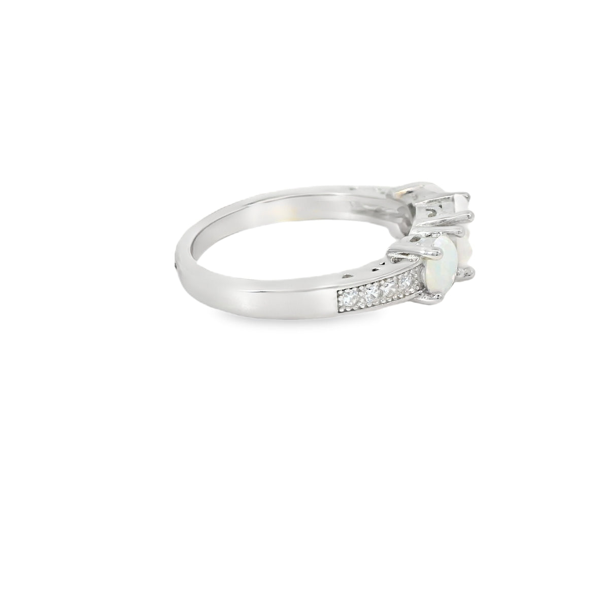 Round White Lab Opal Cubic Zirconia Sterling Silver Ring