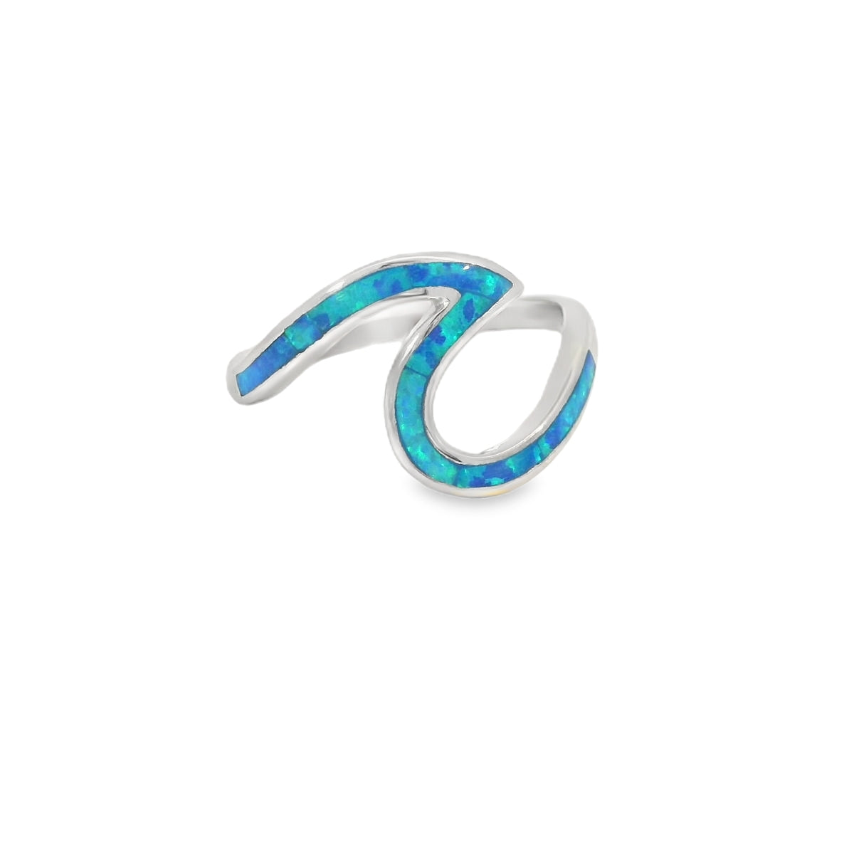 Blue lab opal wave sterling silver ring