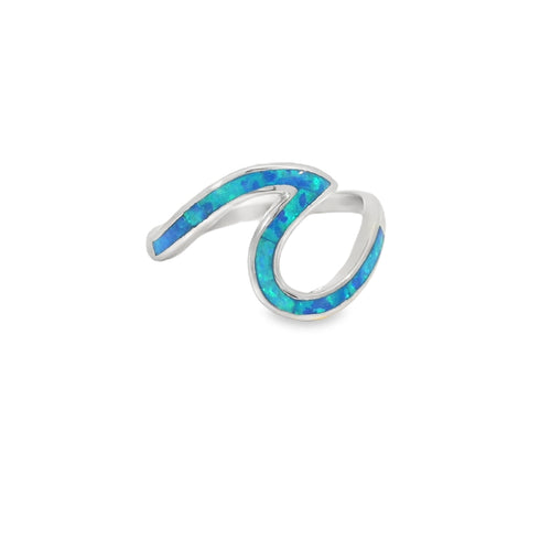 Blue lab opal wave sterling silver ring