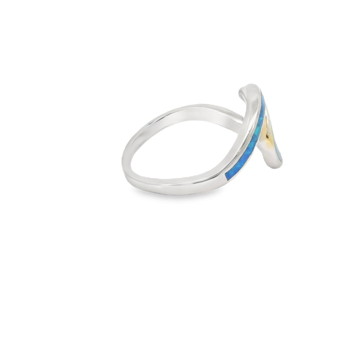 Blue lab opal wave sterling silver ring
