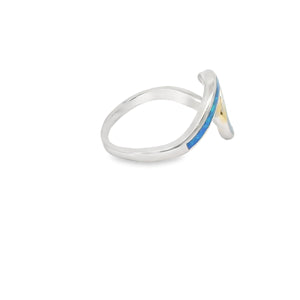 Blue lab opal wave sterling silver ring