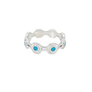 Blue Lab Opal Geometric Band Sterling Silver Ring