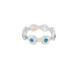Blue Lab Opal Geometric Band Sterling Silver Ring