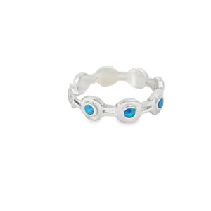Blue Lab Opal Geometric Band Sterling Silver Ring