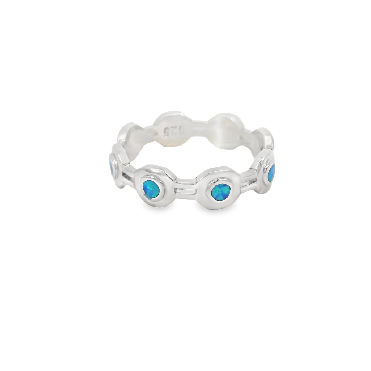 Blue Lab Opal Geometric Band Sterling Silver Ring