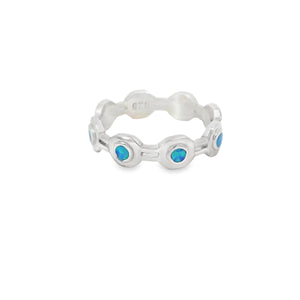 Blue Lab Opal Geometric Band Sterling Silver Ring