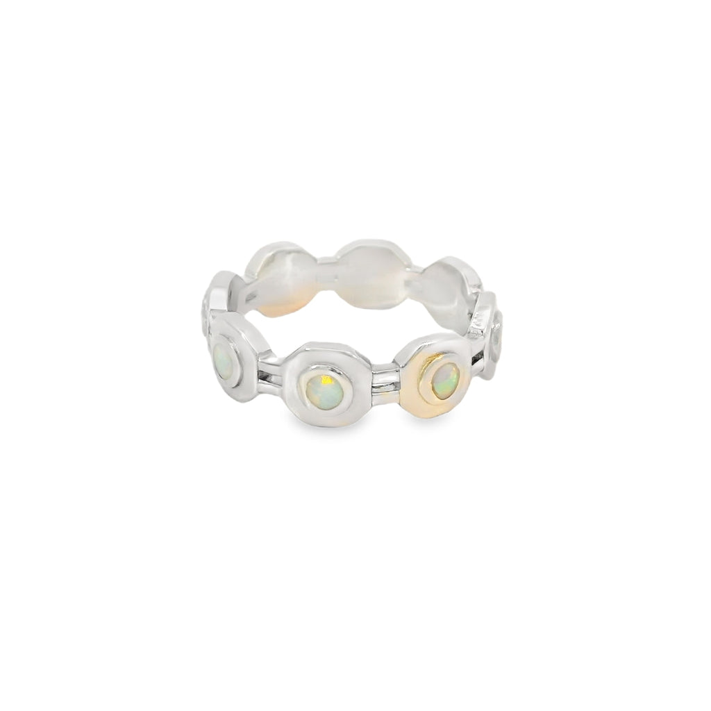 White Lab Opal Geometric Band Sterling Silver Ring