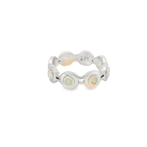White Lab Opal Geometric Band Sterling Silver Ring