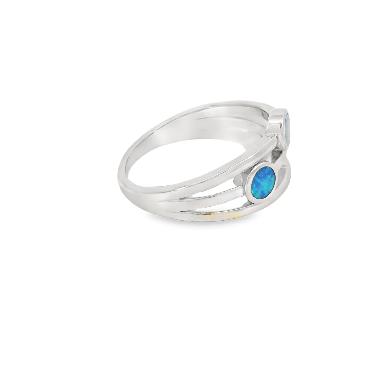 Blue Lab Opal Geometric 3 Band Sterling Silver Ring