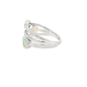 White Lab Opal Geometric 3 Band Sterling Silver Ring