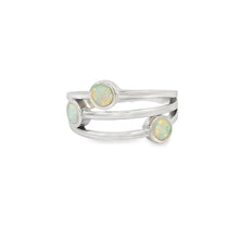 Load image into Gallery viewer, White Lab Opal Geometric 3 Band Sterling Silver Ring