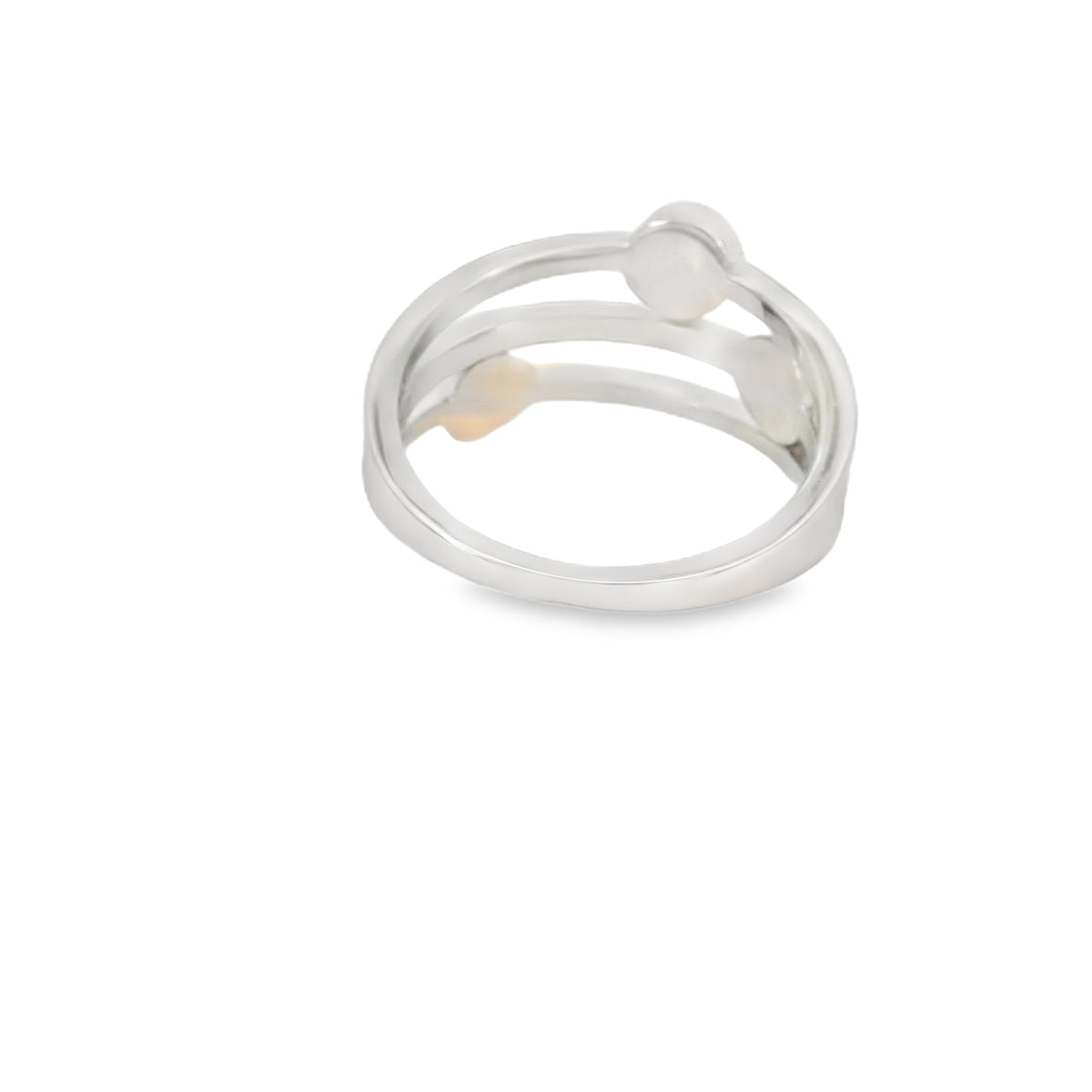 White Lab Opal Geometric 3 Band Sterling Silver Ring