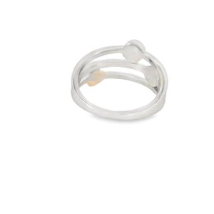White Lab Opal Geometric 3 Band Sterling Silver Ring
