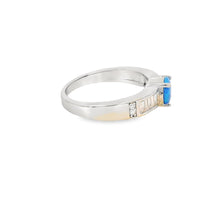 Load image into Gallery viewer, Round Blue Lab Opal Cubic Zirconia Sterling Silver Ring