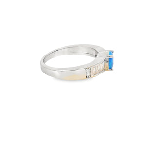 Round Blue Lab Opal Cubic Zirconia Sterling Silver Ring