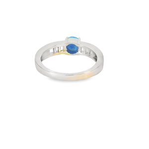 Round Blue Lab Opal Cubic Zirconia Sterling Silver Ring