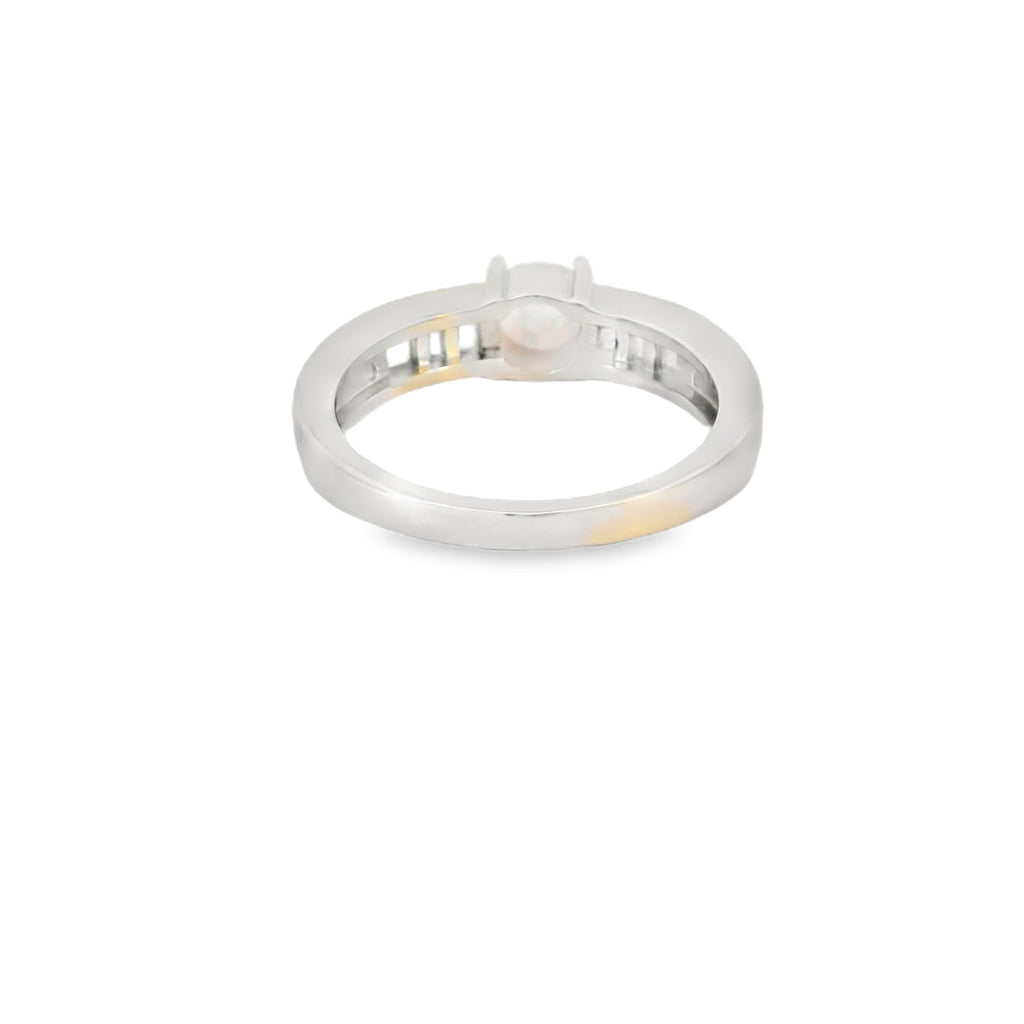 Round White Lab opal Cubic Zirconia Sterling Silver Ring