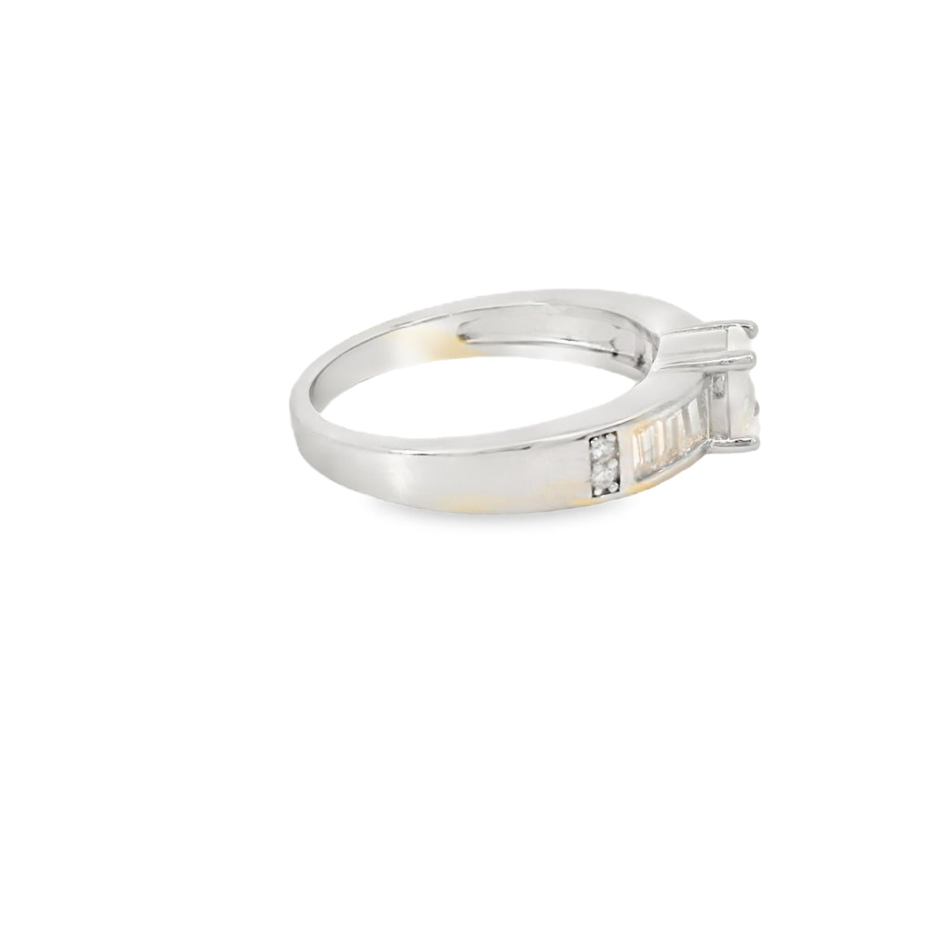 Round White Lab opal Cubic Zirconia Sterling Silver Ring