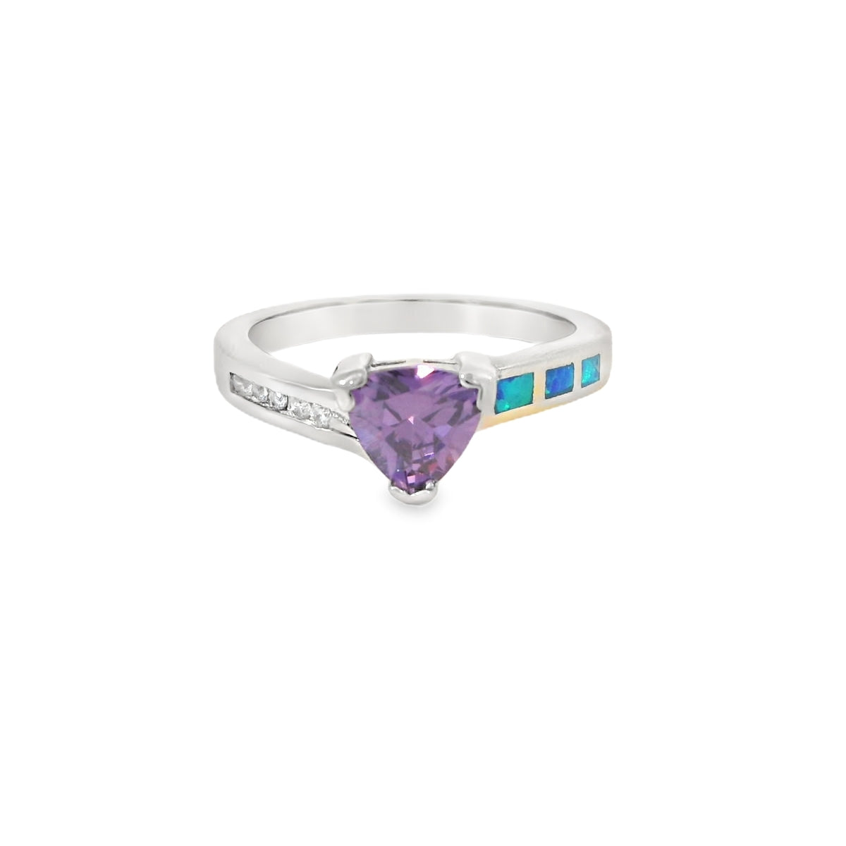 Blue Lab Opal Purple Cubic Zirconia Sterling Silver Ring
