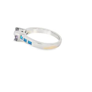 Blue Lab Opal Purple Cubic Zirconia Sterling Silver Ring