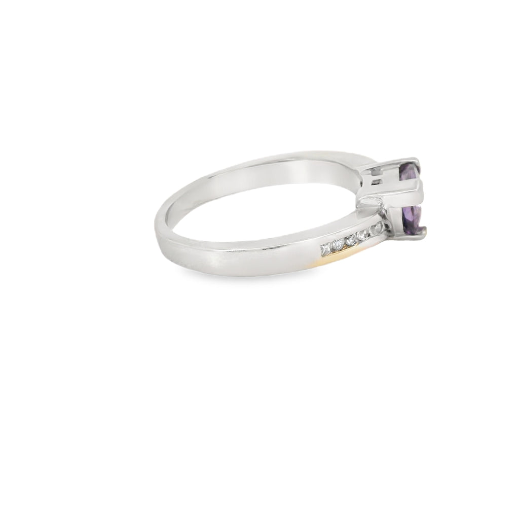 Blue Lab Opal Purple Cubic Zirconia Sterling Silver Ring