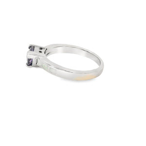 White Lab Opal Purple Cubic Zirconia Sterling Silver Ring