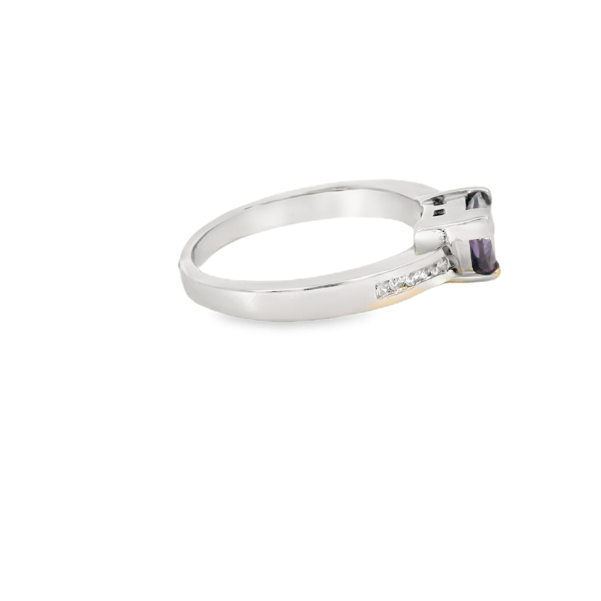 White Lab Opal Purple Cubic Zirconia Sterling Silver Ring