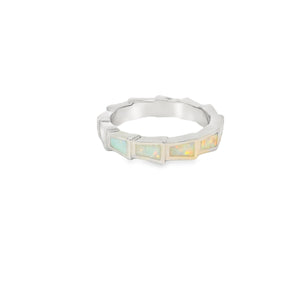 White Lab Opal Sterling Silver Ring