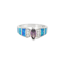 Load image into Gallery viewer, Blue Lab Opal Purple Cubic Zirconia Sterling Silver Ring