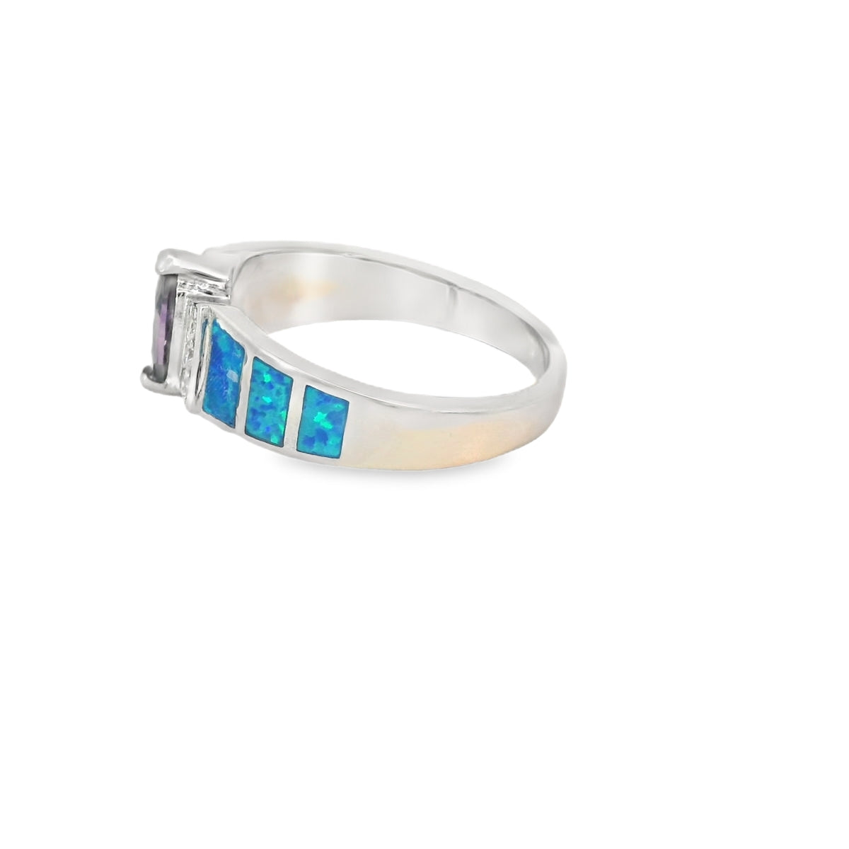 Blue Lab Opal Purple Cubic Zirconia Sterling Silver Ring