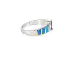 Load image into Gallery viewer, Blue Lab Opal Purple Cubic Zirconia Sterling Silver Ring