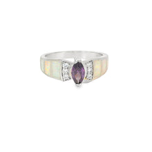 Load image into Gallery viewer, White Lab Opal Purple Cubic Zirconia Sterling Silver Ring