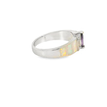 Load image into Gallery viewer, White Lab Opal Purple Cubic Zirconia Sterling Silver Ring
