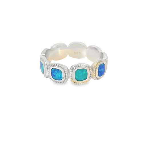 Blue Lab Opal Geometric Sterling Silver Ring