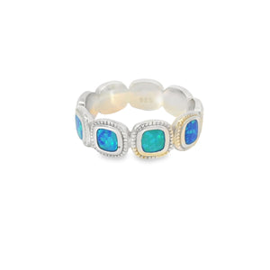 Blue Lab Opal Geometric Sterling Silver Ring