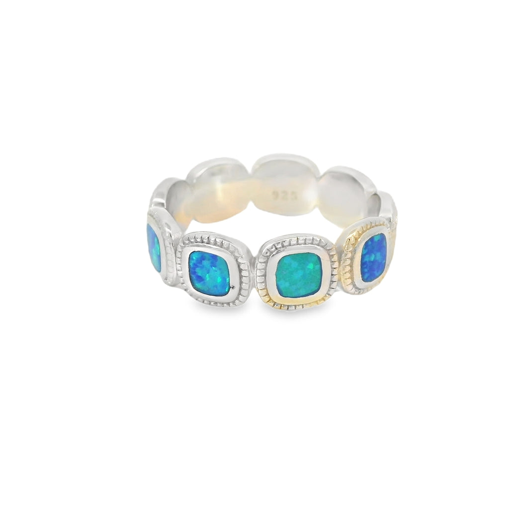 Blue Lab Opal Geometric Sterling Silver Ring
