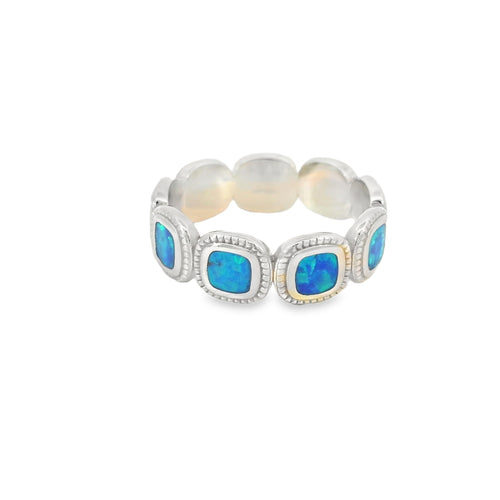 Blue Lab Opal Geometric Sterling Silver Ring