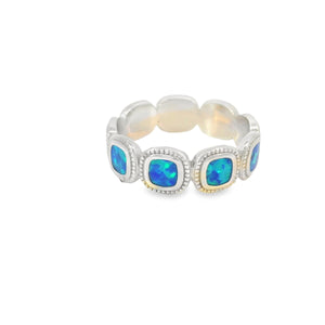 Blue Lab Opal Geometric Sterling Silver Ring