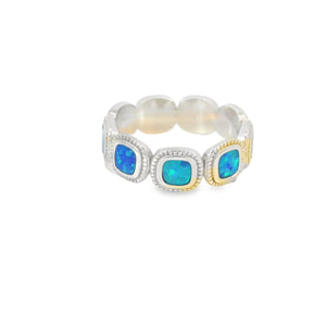 Blue Lab Opal Geometric Sterling Silver Ring