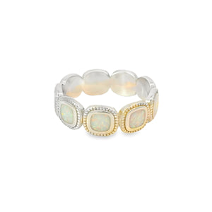 White Lab Opal Geometric Sterling Silver Ring
