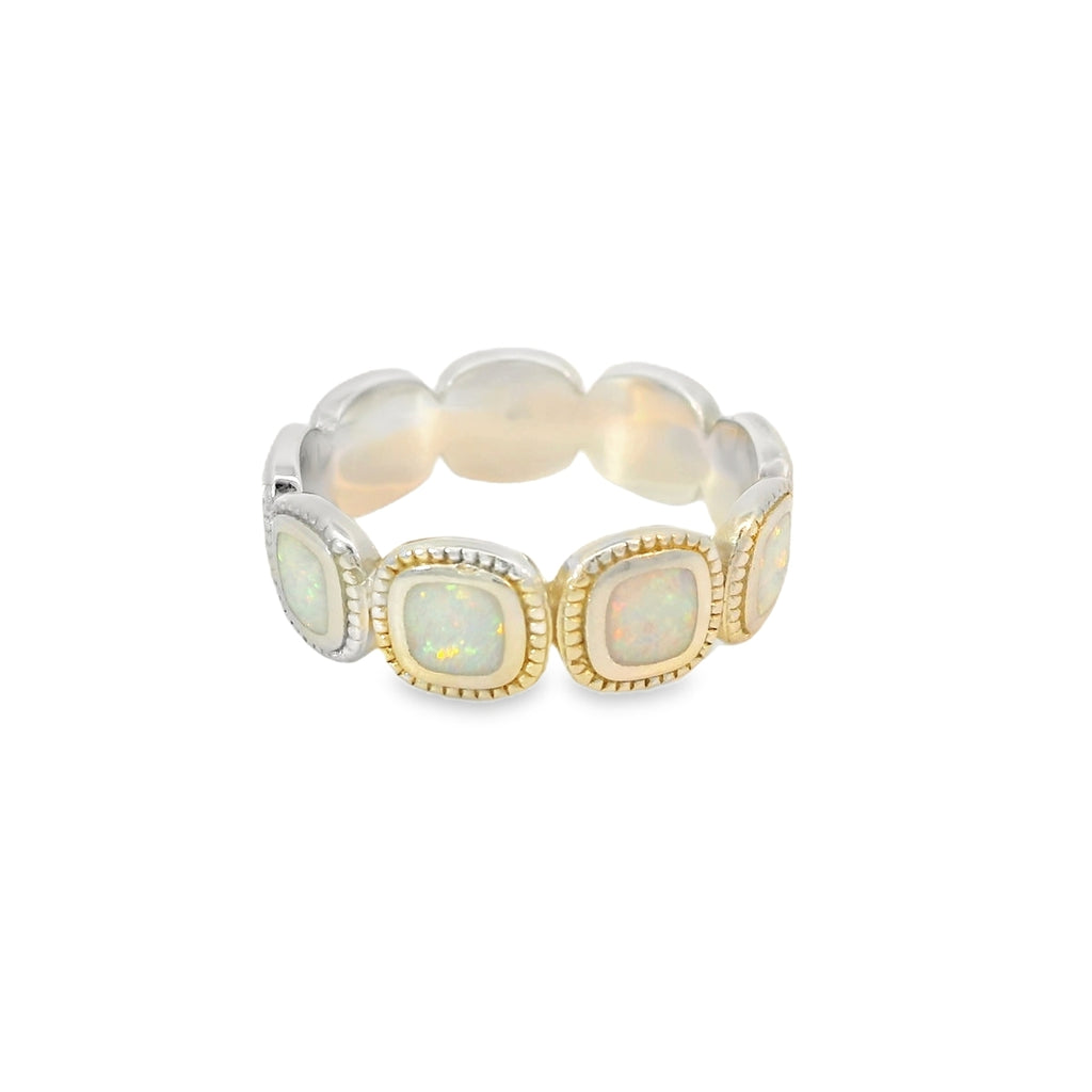 White Lab Opal Geometric Sterling Silver Ring