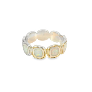 White Lab Opal Geometric Sterling Silver Ring